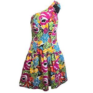 Morton Myles Warrens Womens Vintage Sequin Dress Size 8 Floral One Shoulder 80s